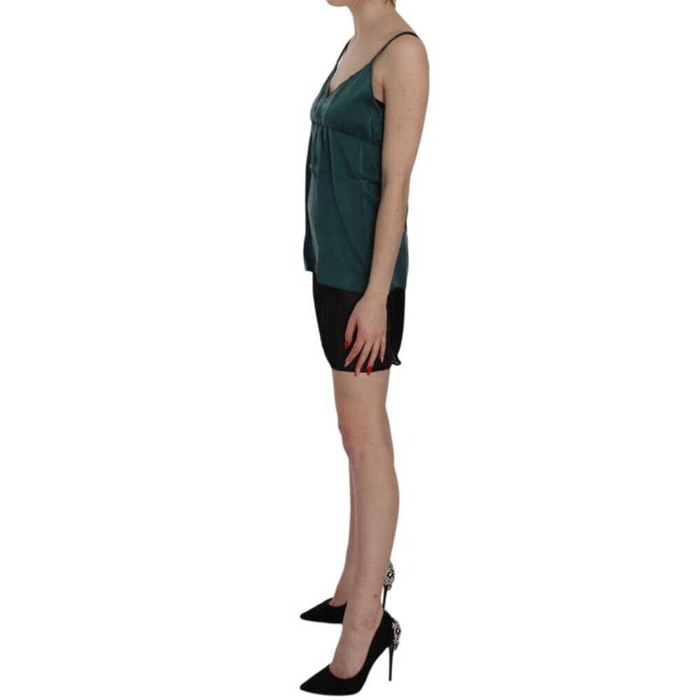 PINK MEMORIES Silk Green Spaghetti Strap Shift Mini Women's Dress